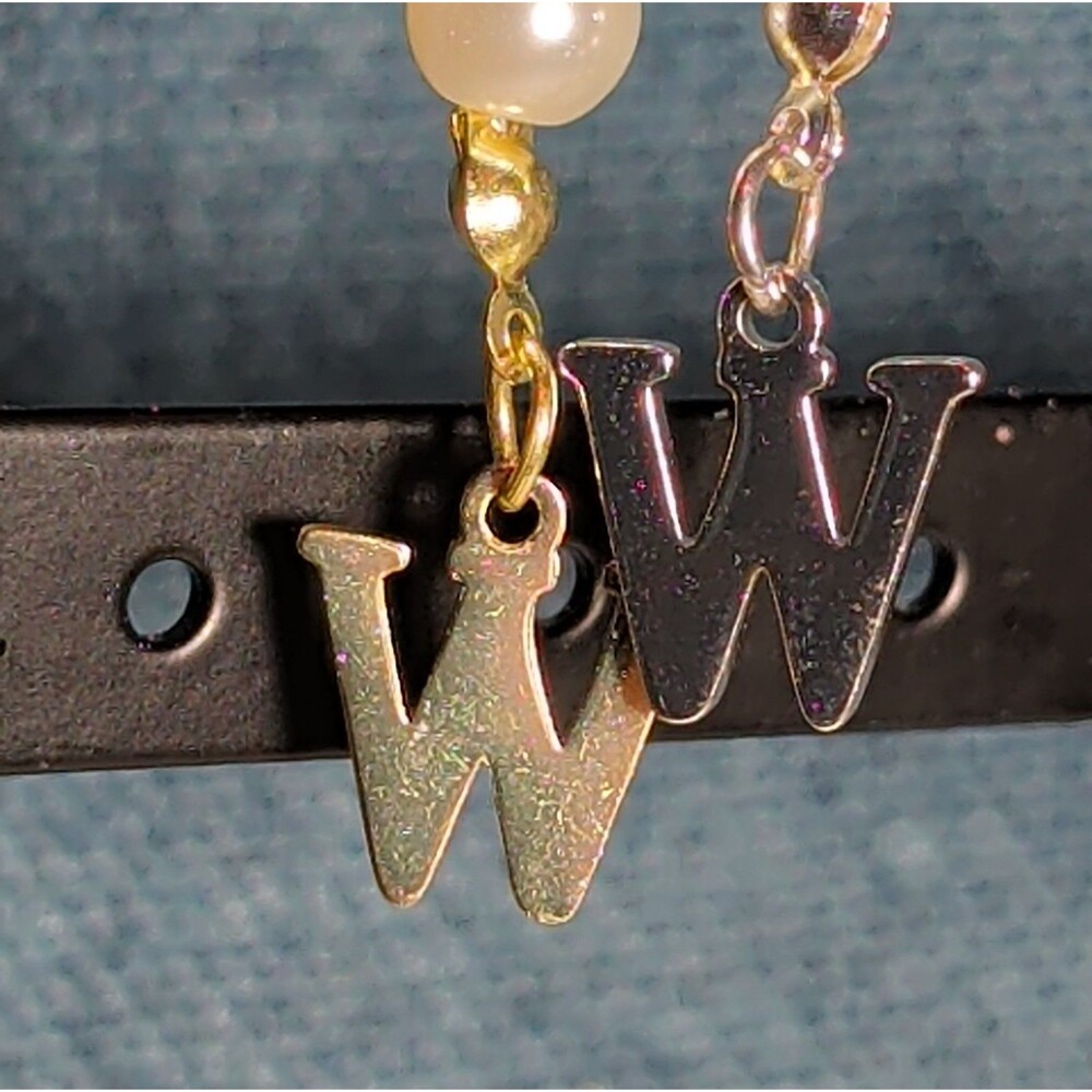 Faux Pearl Purse Charm Gold Silver Tone W Letter Initial - Picture 11 of 16